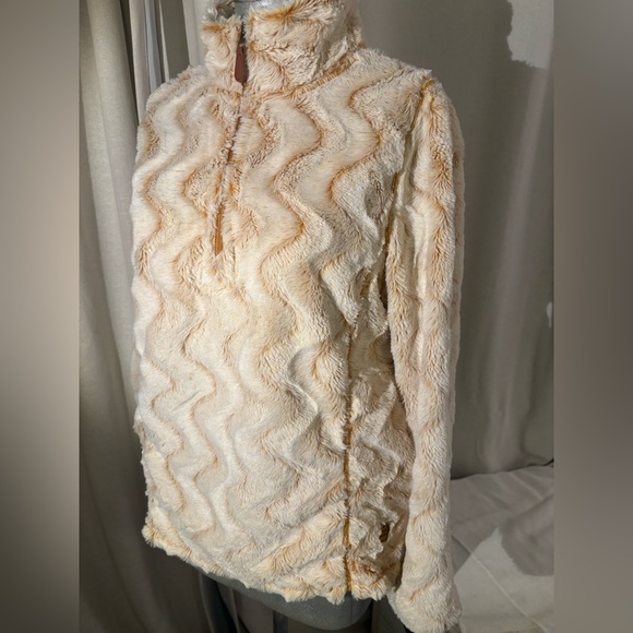Simply Southern SOFT Ripple Sherpa Pullover Cream & Gold Plush 3/4 Zip Sz Medium - Picture 7 of 14
